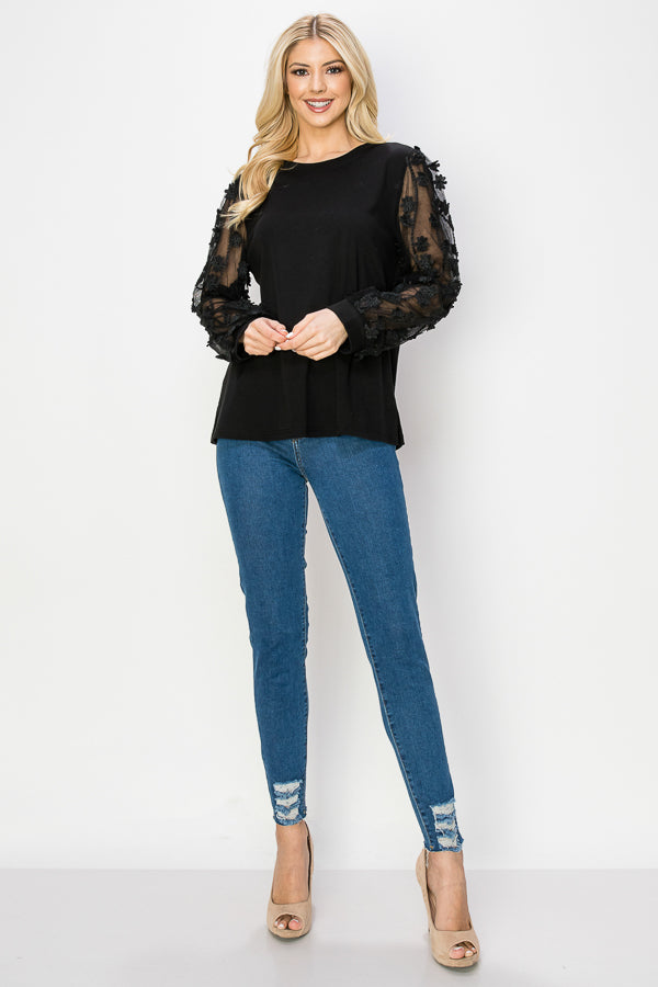 Rainah Stretch Pointe Knit Lace Top