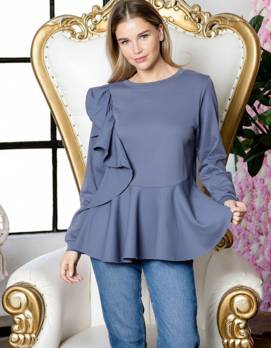 Reya Stretch Pointe Knit Ruffled Top