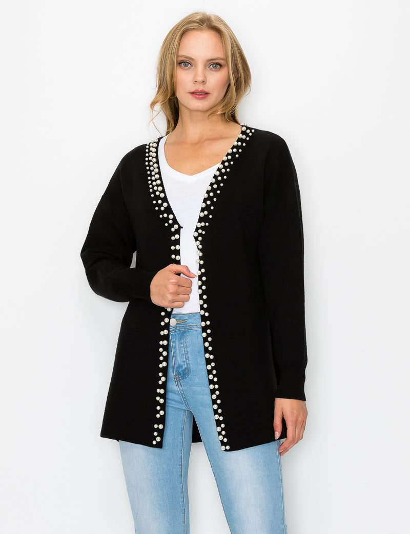 Syani Knitted Sweater Cardigan with Pearls
