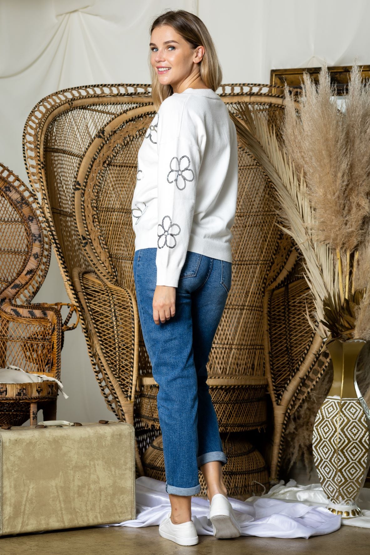 Sakura Knitted Sequin Flower Top