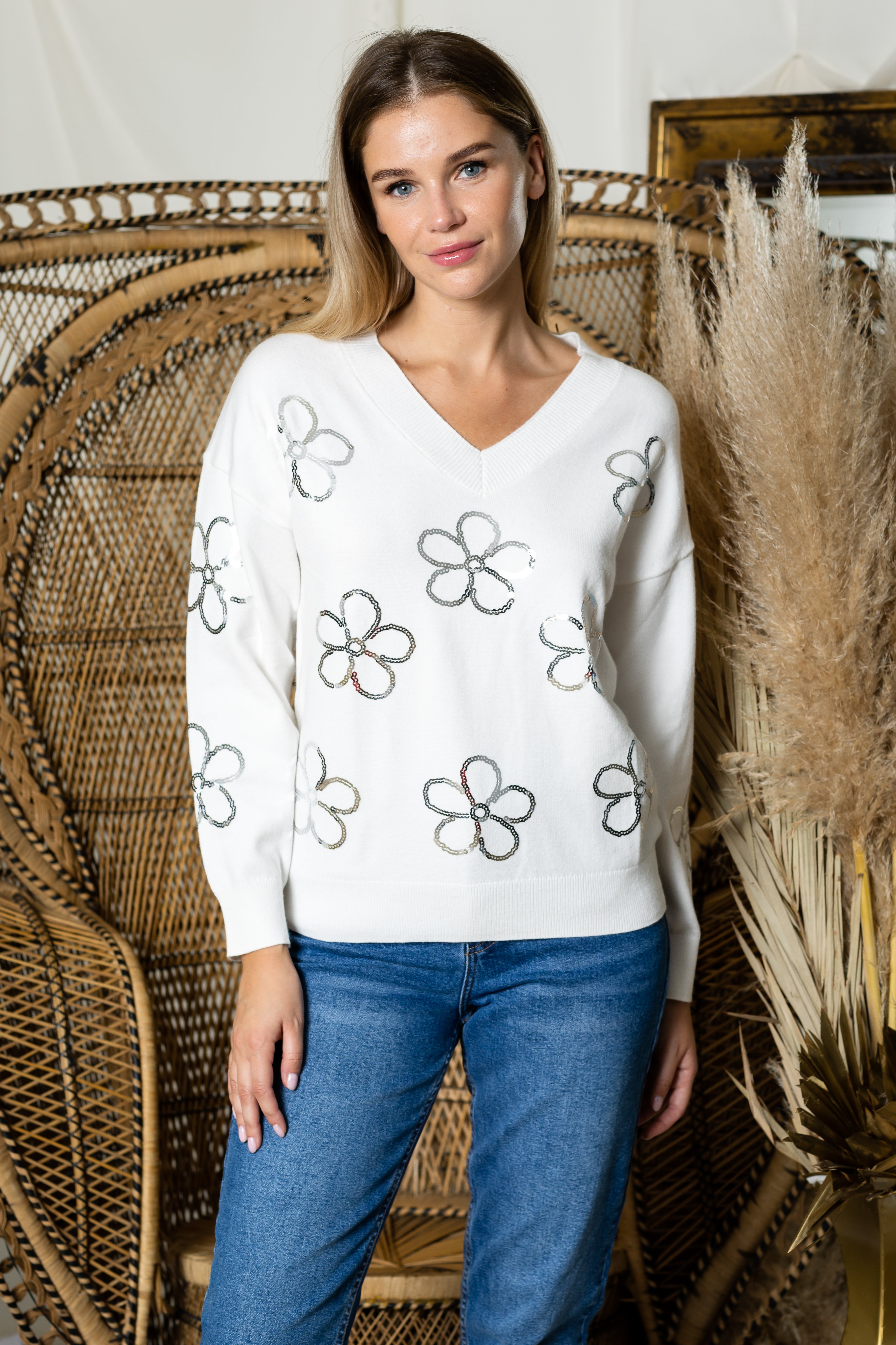 Sakura Knitted Sequin Flower Top