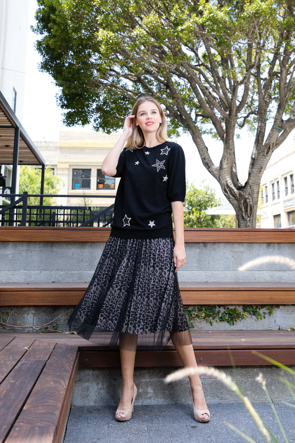 Stacey Knitted Star Sequin Top