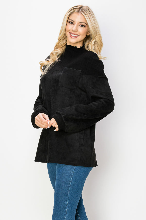 Allie Stretch Suede Top with Ribbed Knit