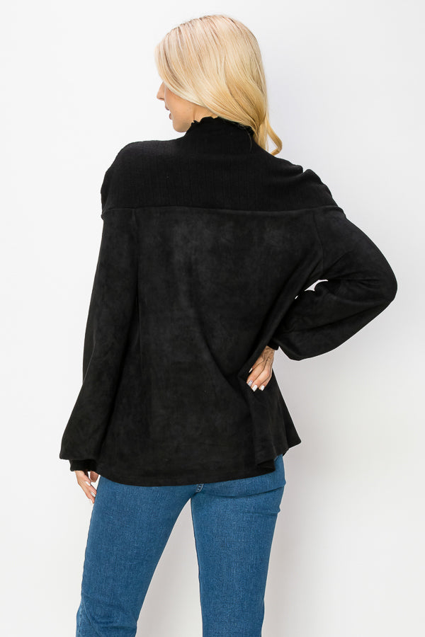 Allie Stretch Suede Top with Ribbed Knit
