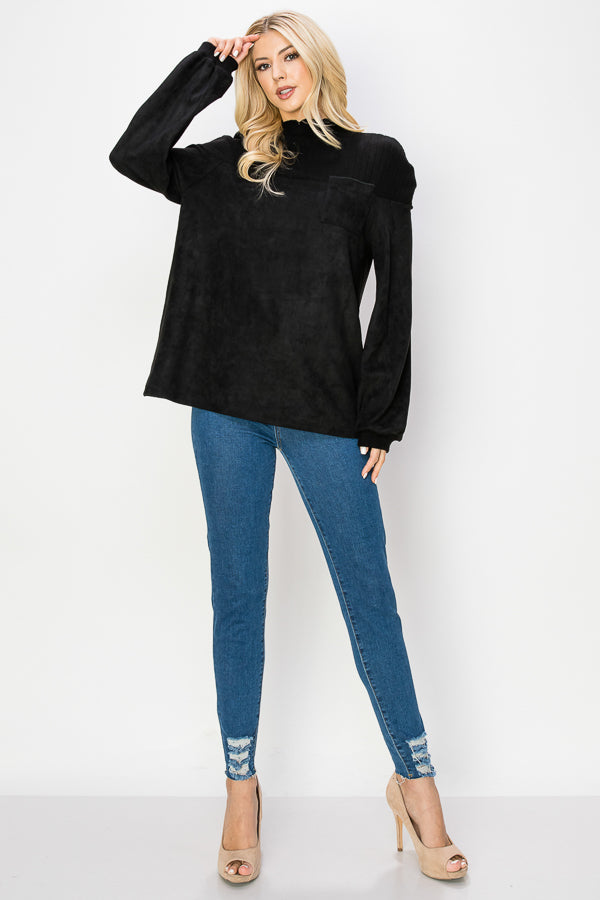 Allie Stretch Suede Top with Ribbed Knit