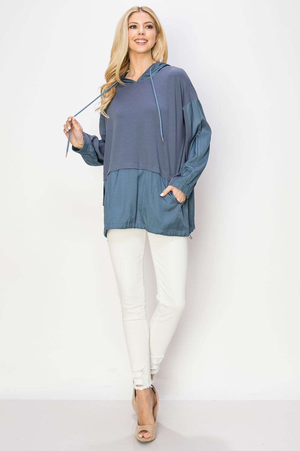 Reinna Stretch Pointe Knit Top with Hoodie