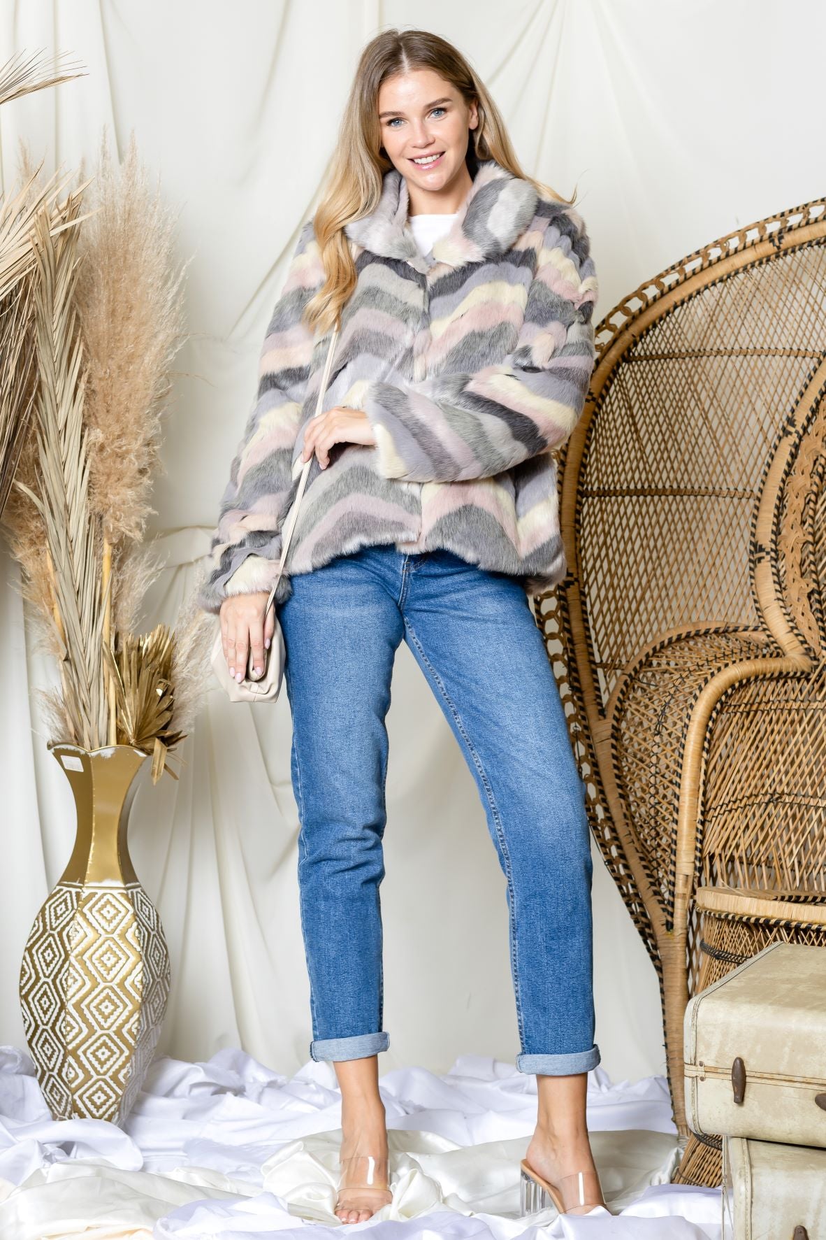 Jonna Chevron Fur Jacket