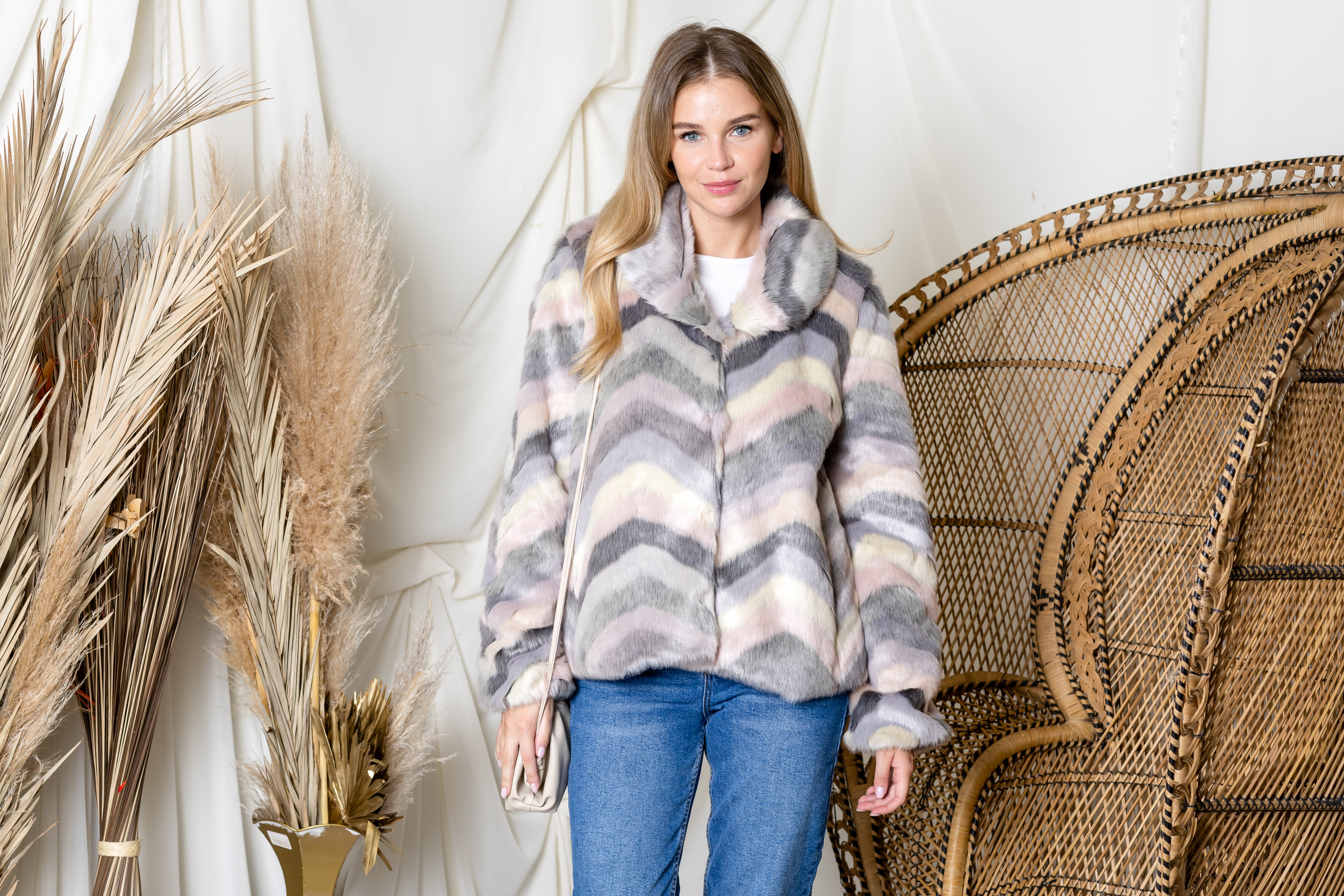 Jonna Chevron Fur Jacket