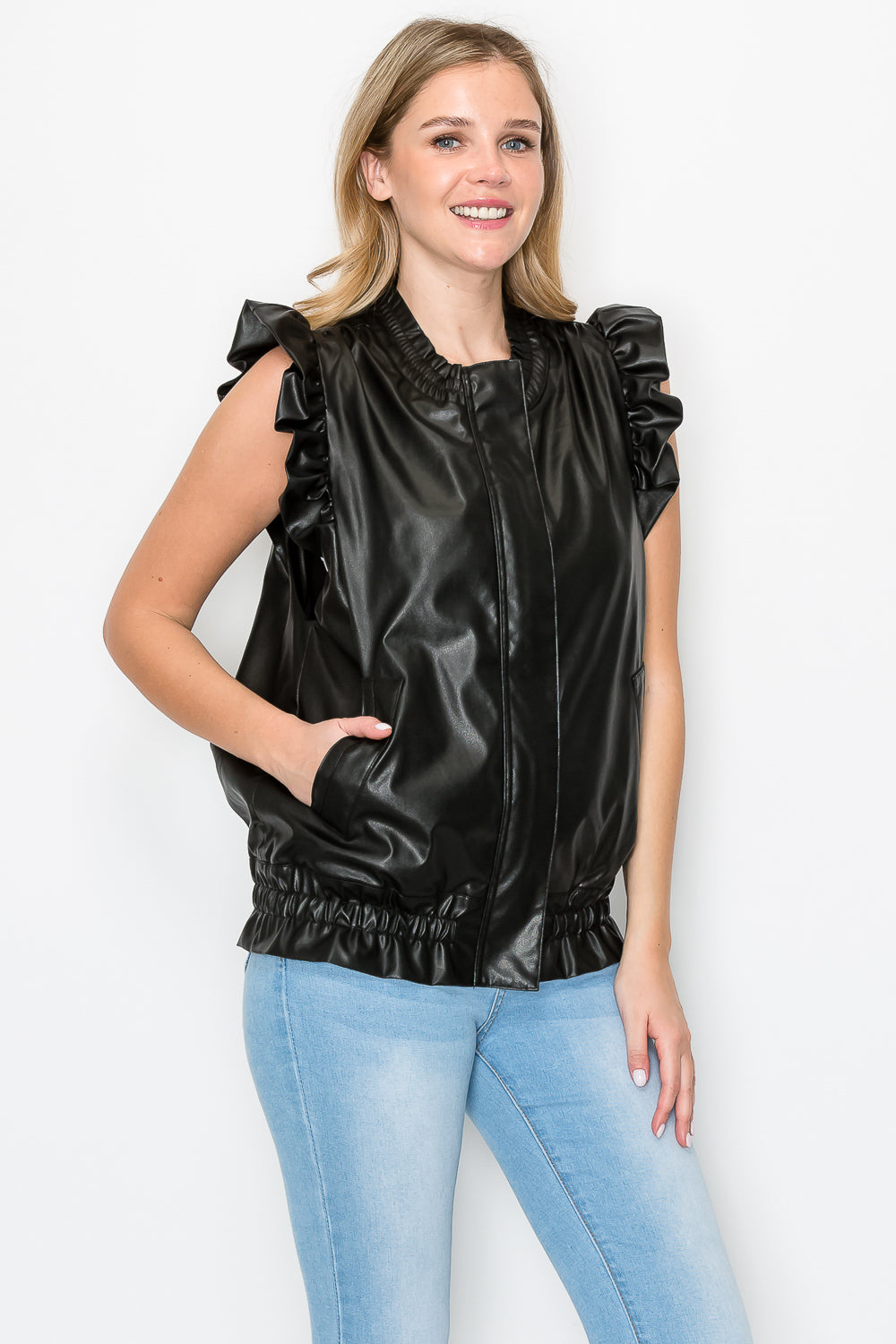 Jaide Ruffled Leather Vest