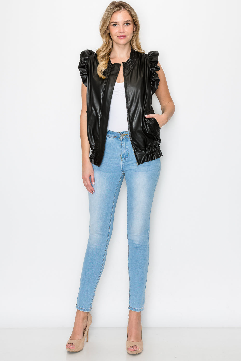 Jaide Ruffled Leather Vest