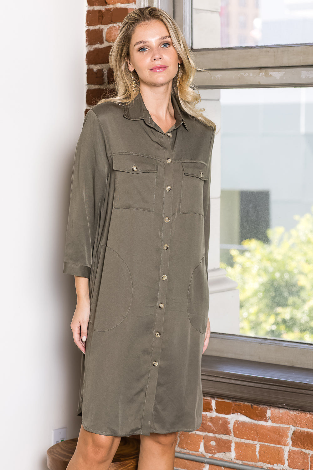 Taylor Tencel Shirt Tunic Dress OLIVE / XL