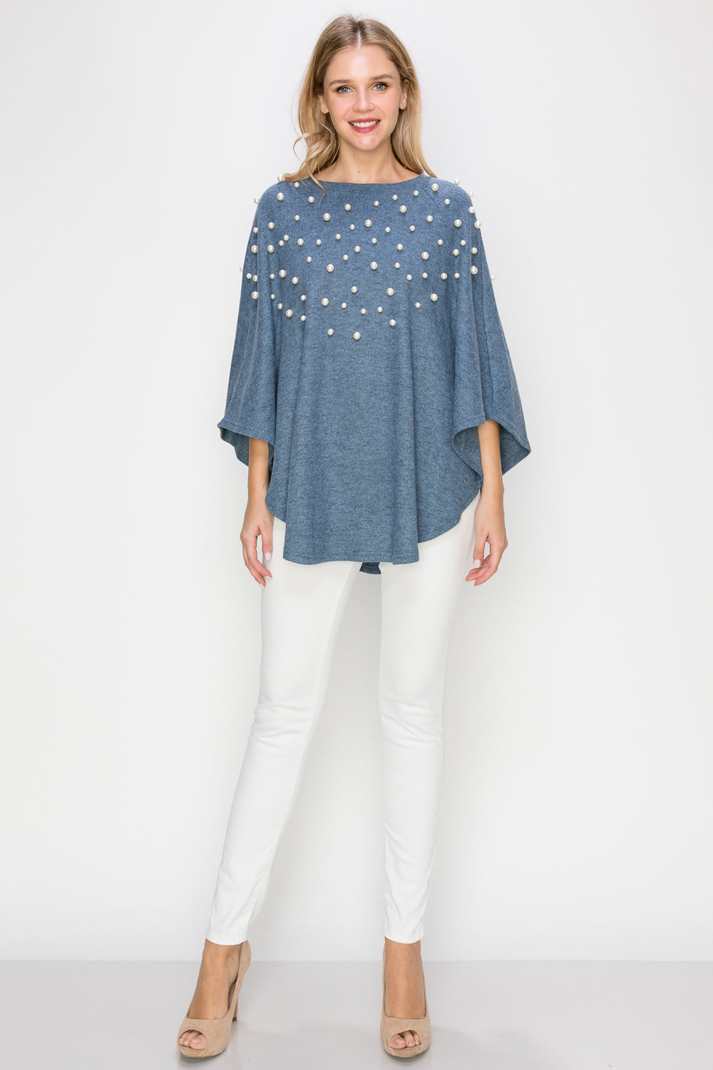 Shelia Stretch Knit Pearl Poncho