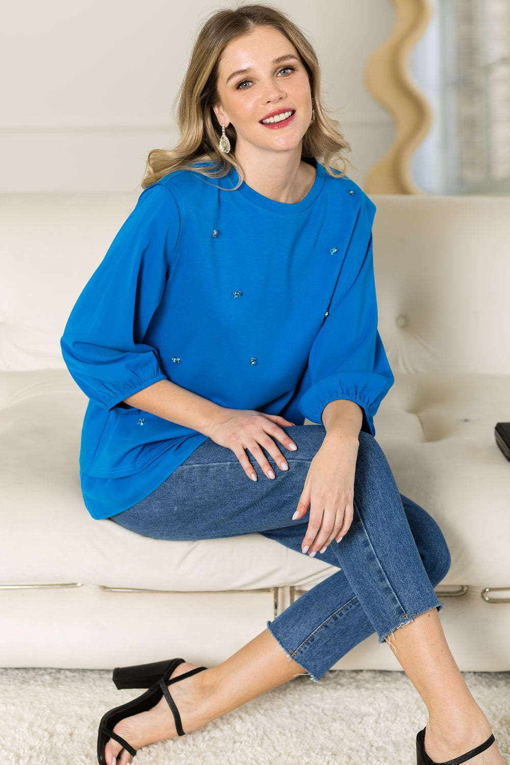 Rilynn Top with Pleating & Diamonds