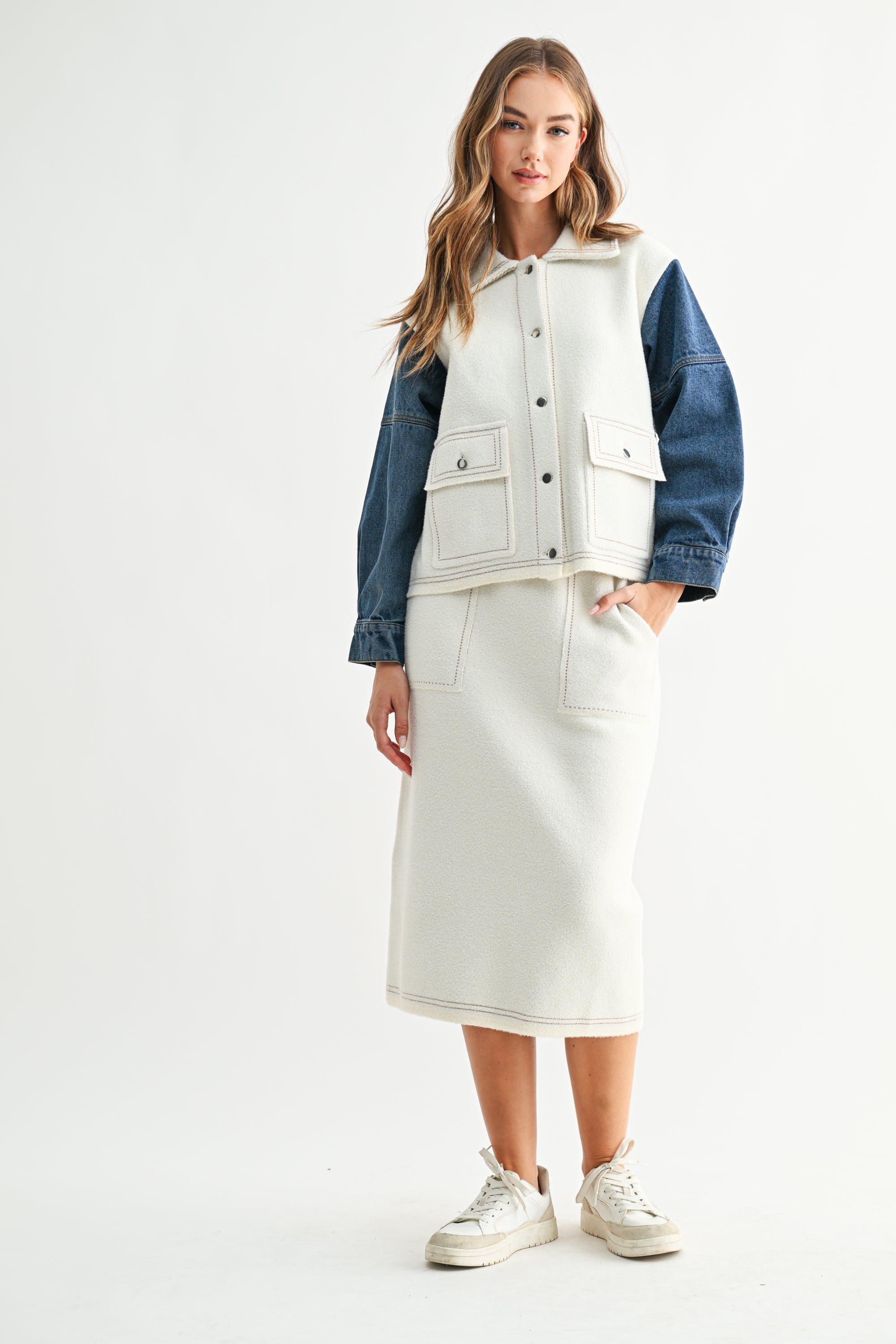 Joseline Knitted Sweater Jacket with Denim