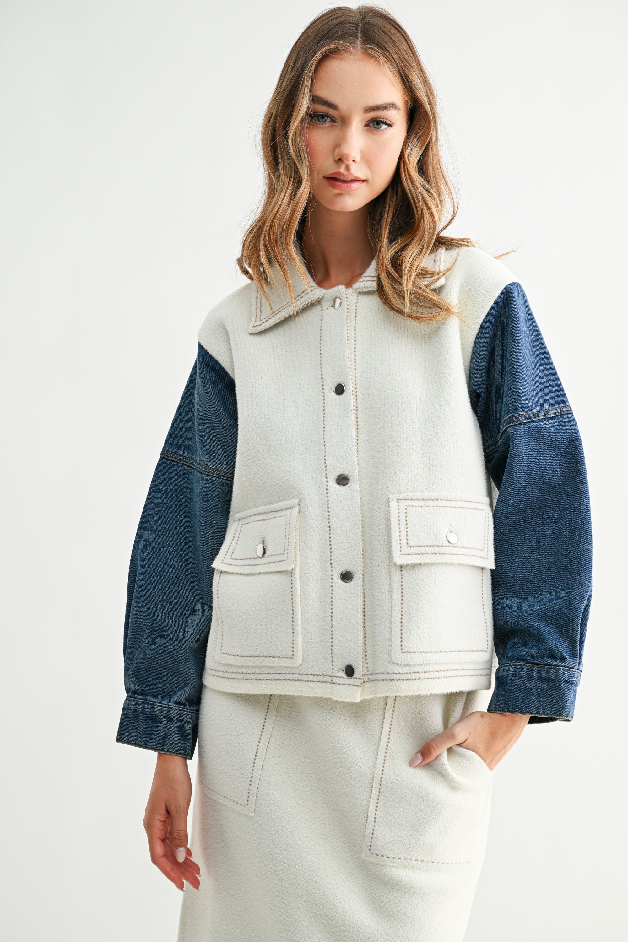 Joseline Knitted Sweater Jacket with Denim