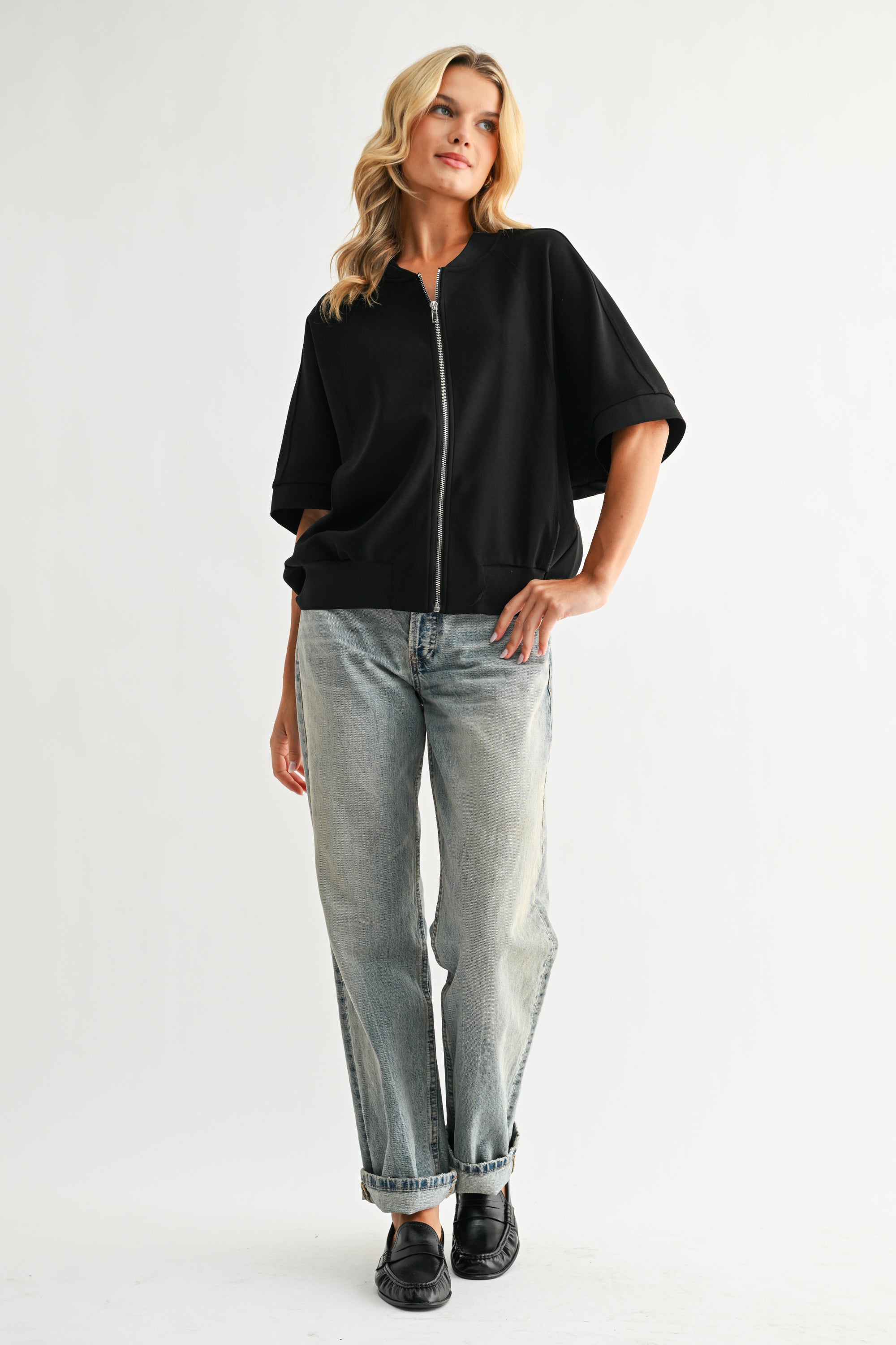 Katy Stretch Knit Crepe Zipper Jacket