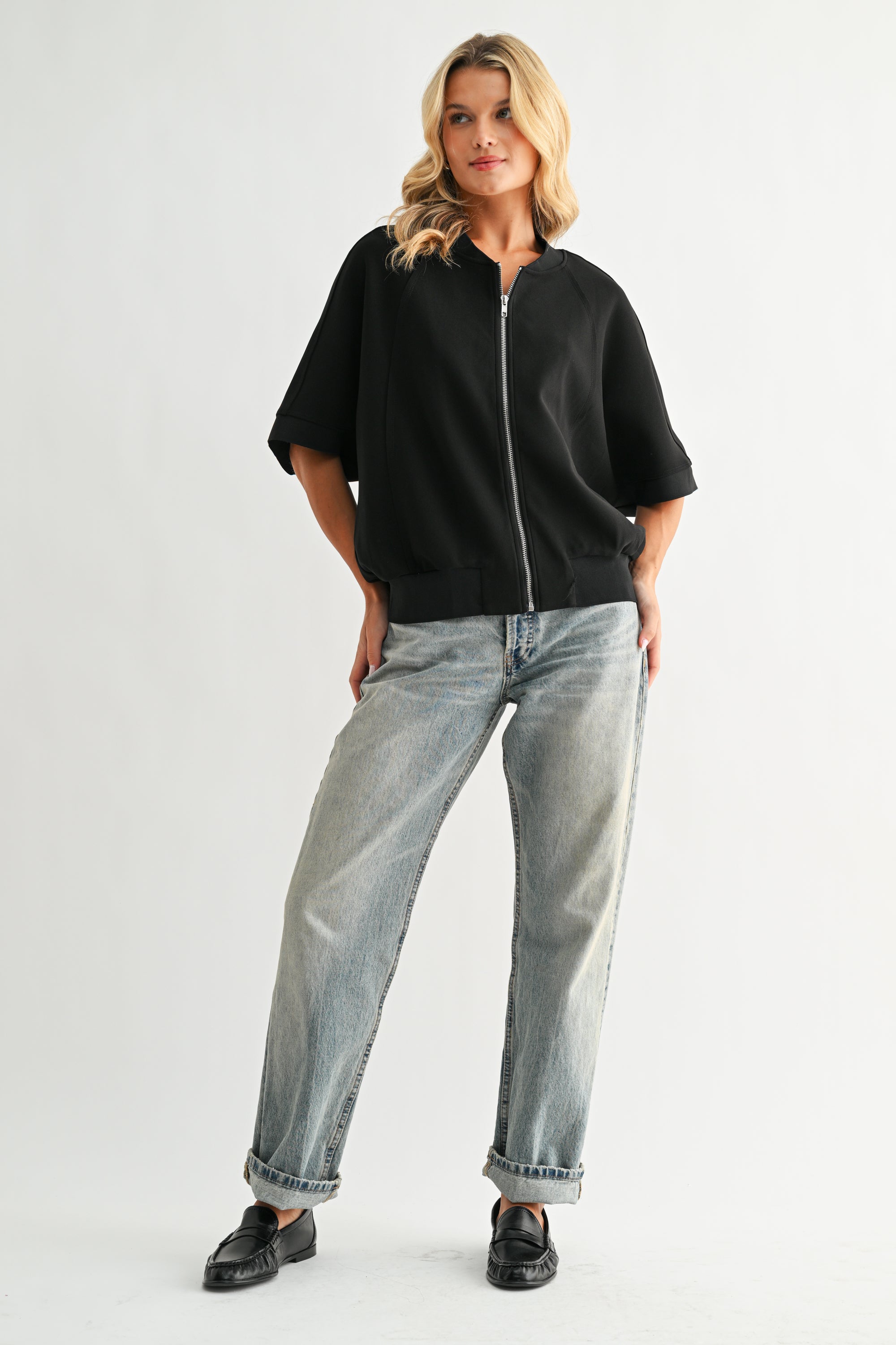 Katy Stretch Knit Crepe Zipper Jacket