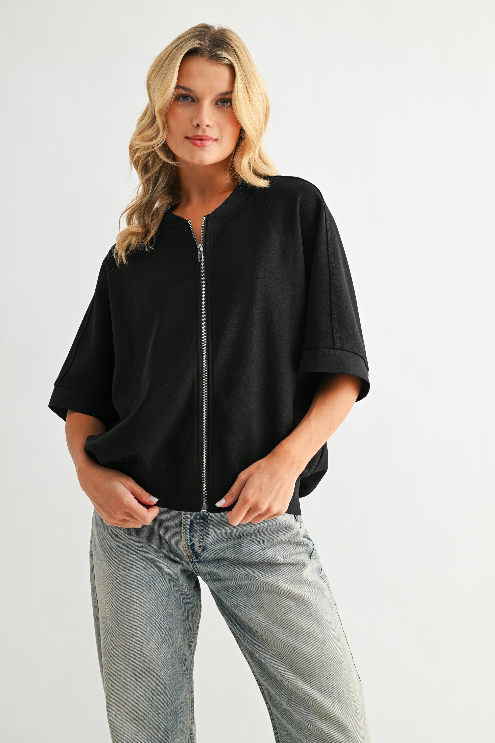 Katy Stretch Knit Crepe Zipper Jacket