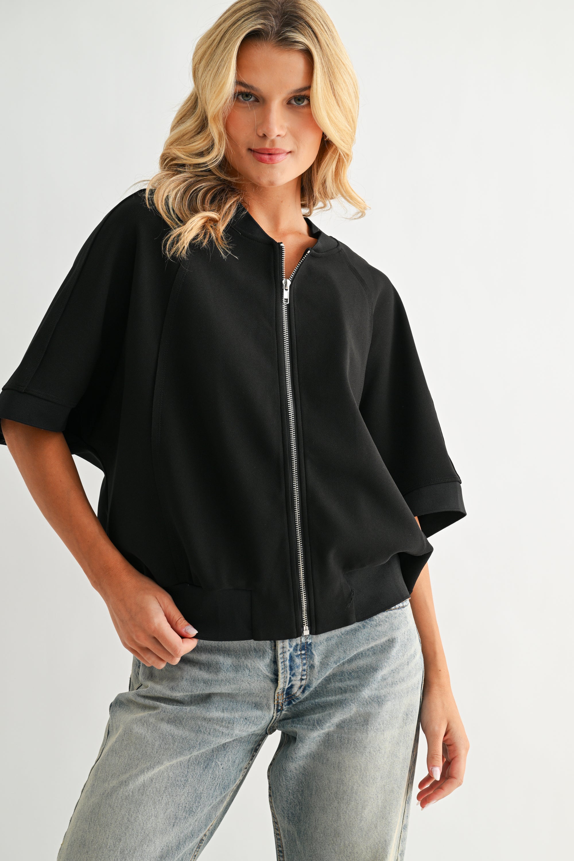 Katy Stretch Knit Crepe Zipper Jacket