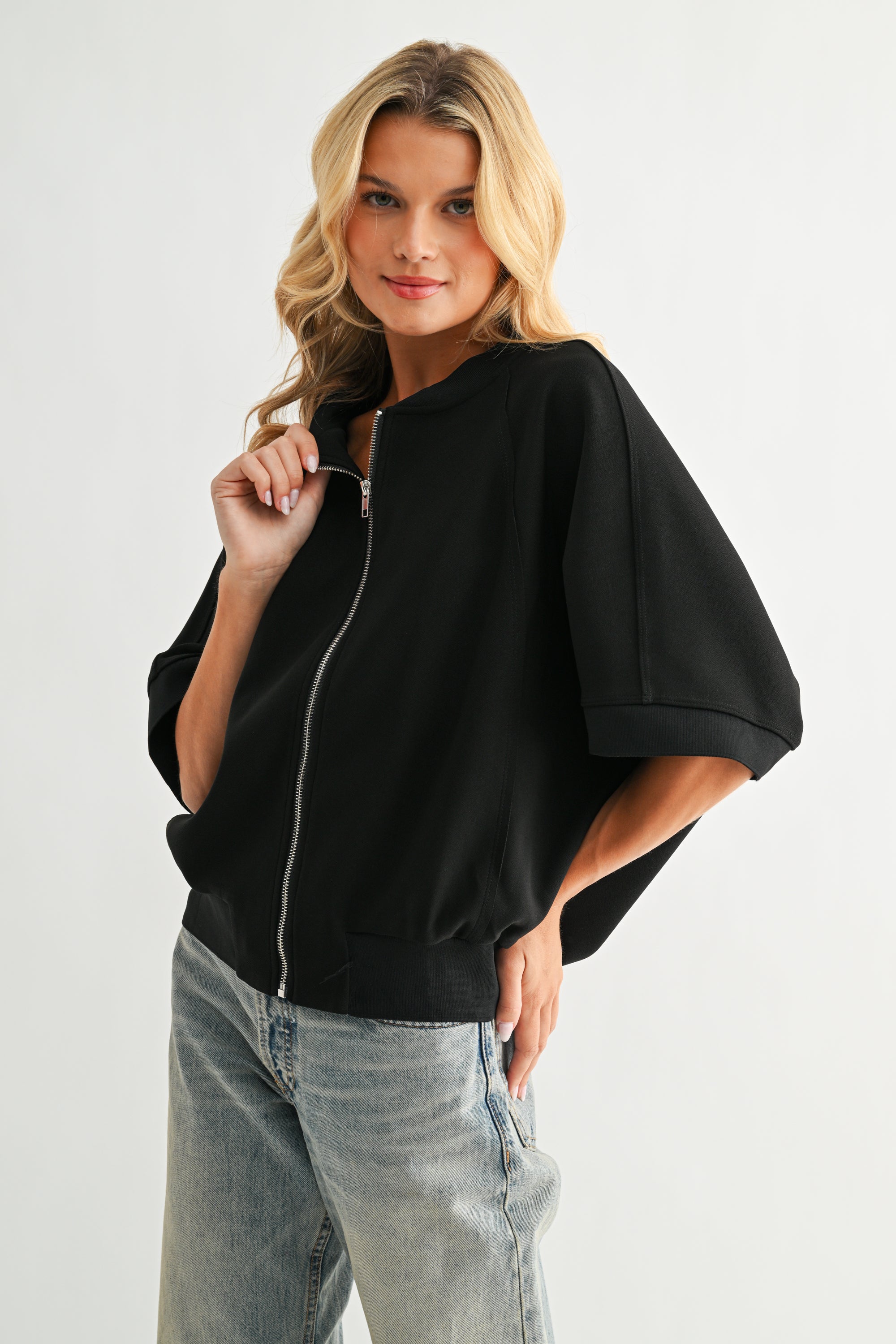 Katy Stretch Knit Crepe Zipper Jacket