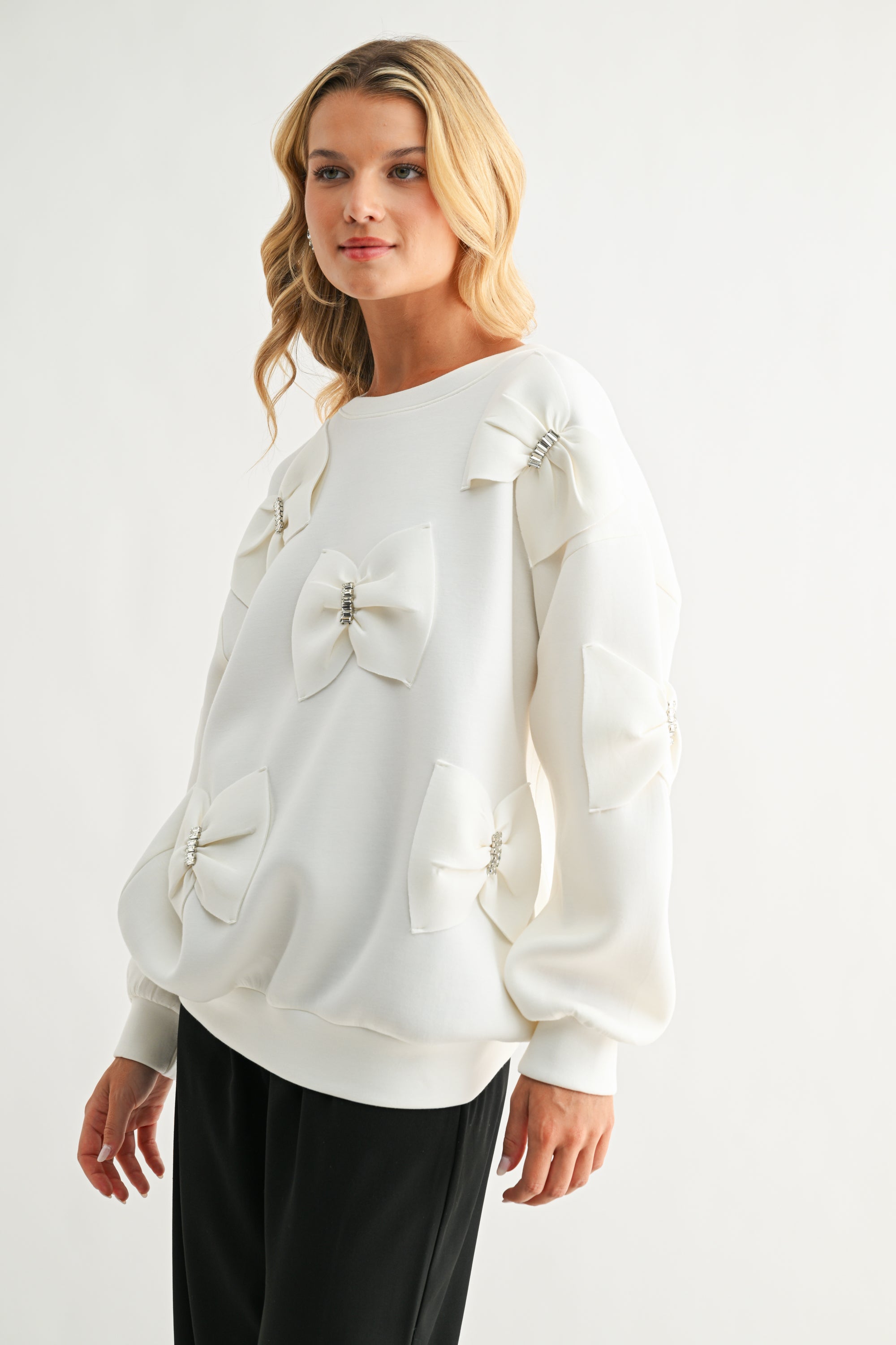 Fiora Stretch French Scuba Ribbon Bow Top