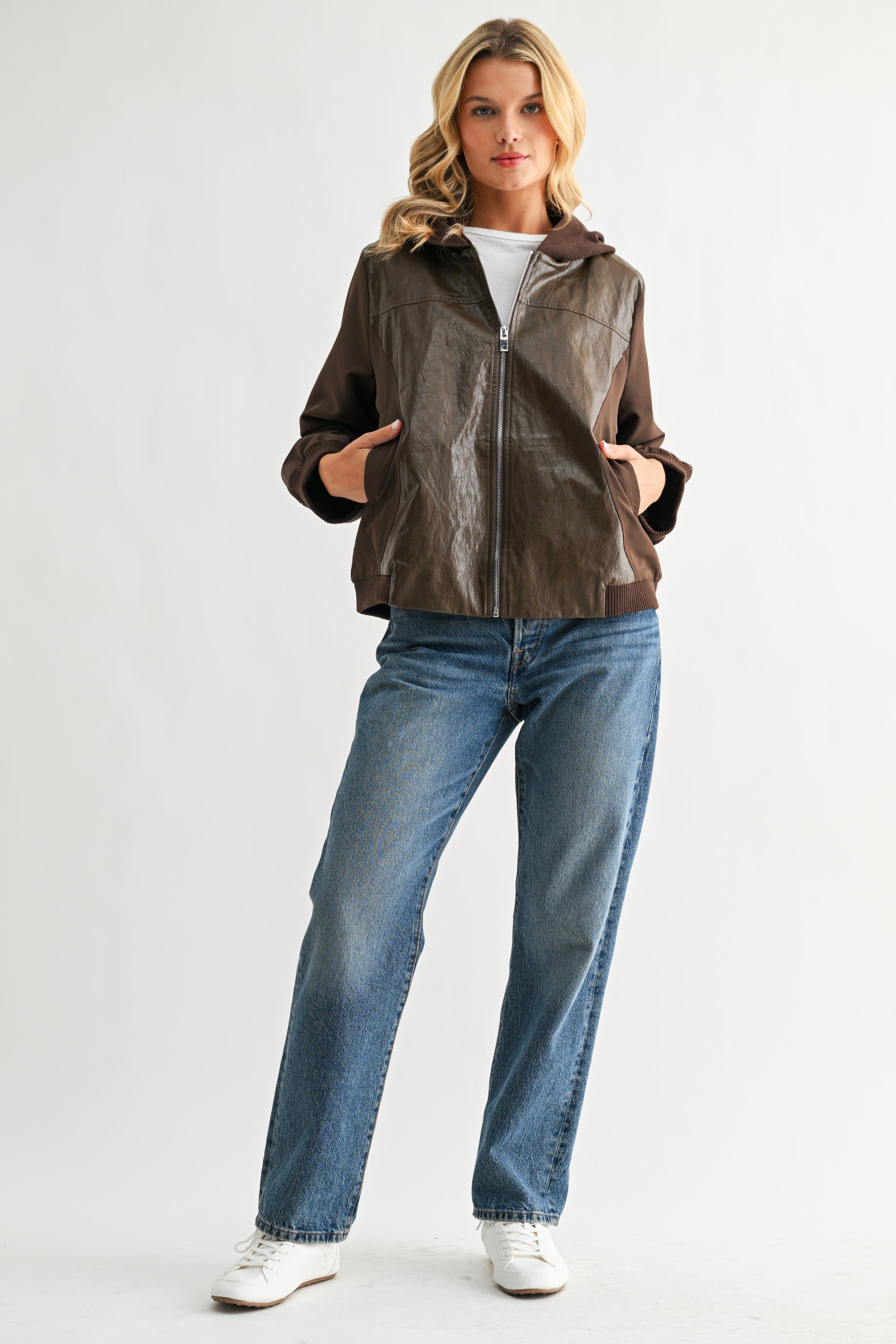 June Mixed Texture Leather Jacket