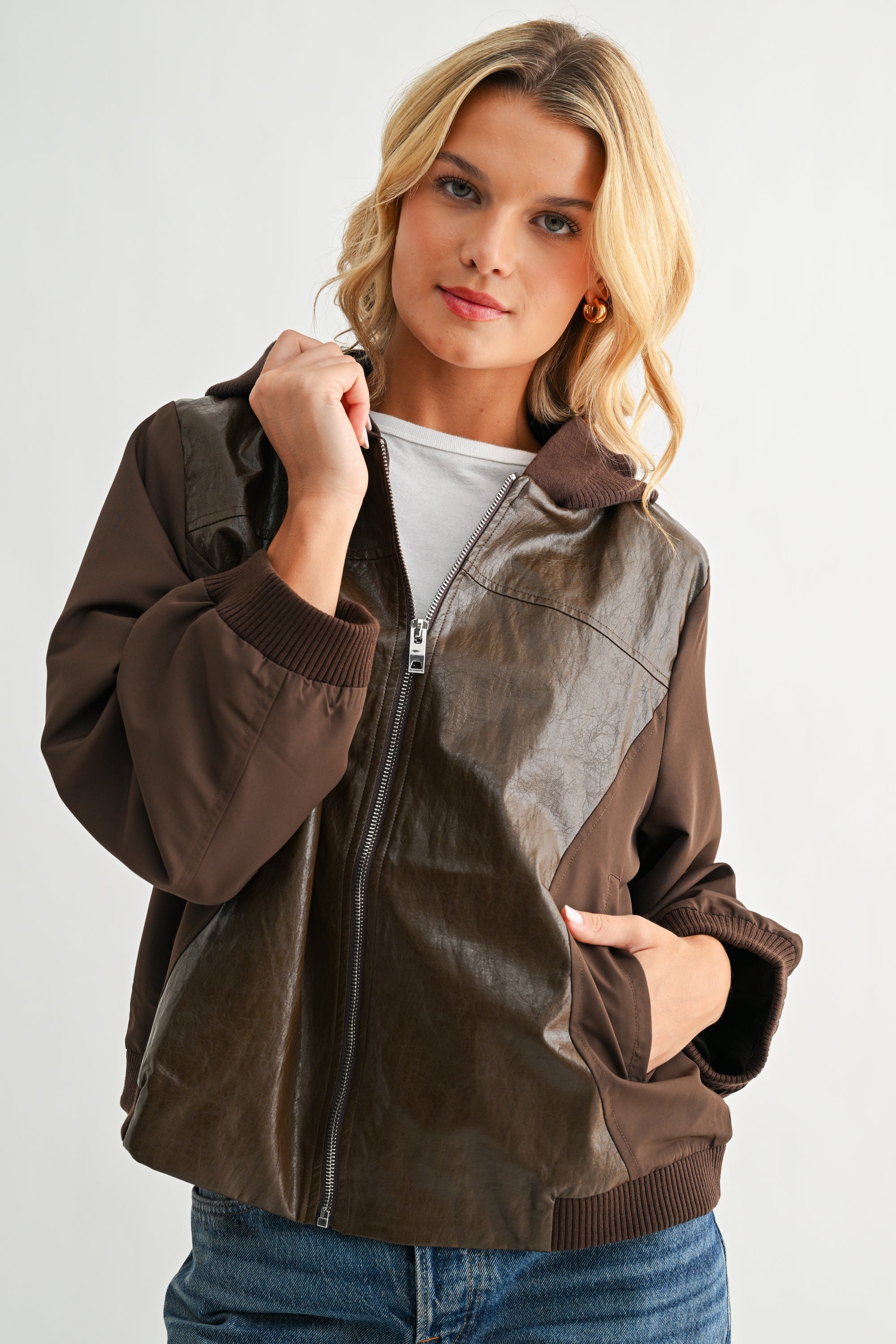 June Mixed Texture Leather Jacket