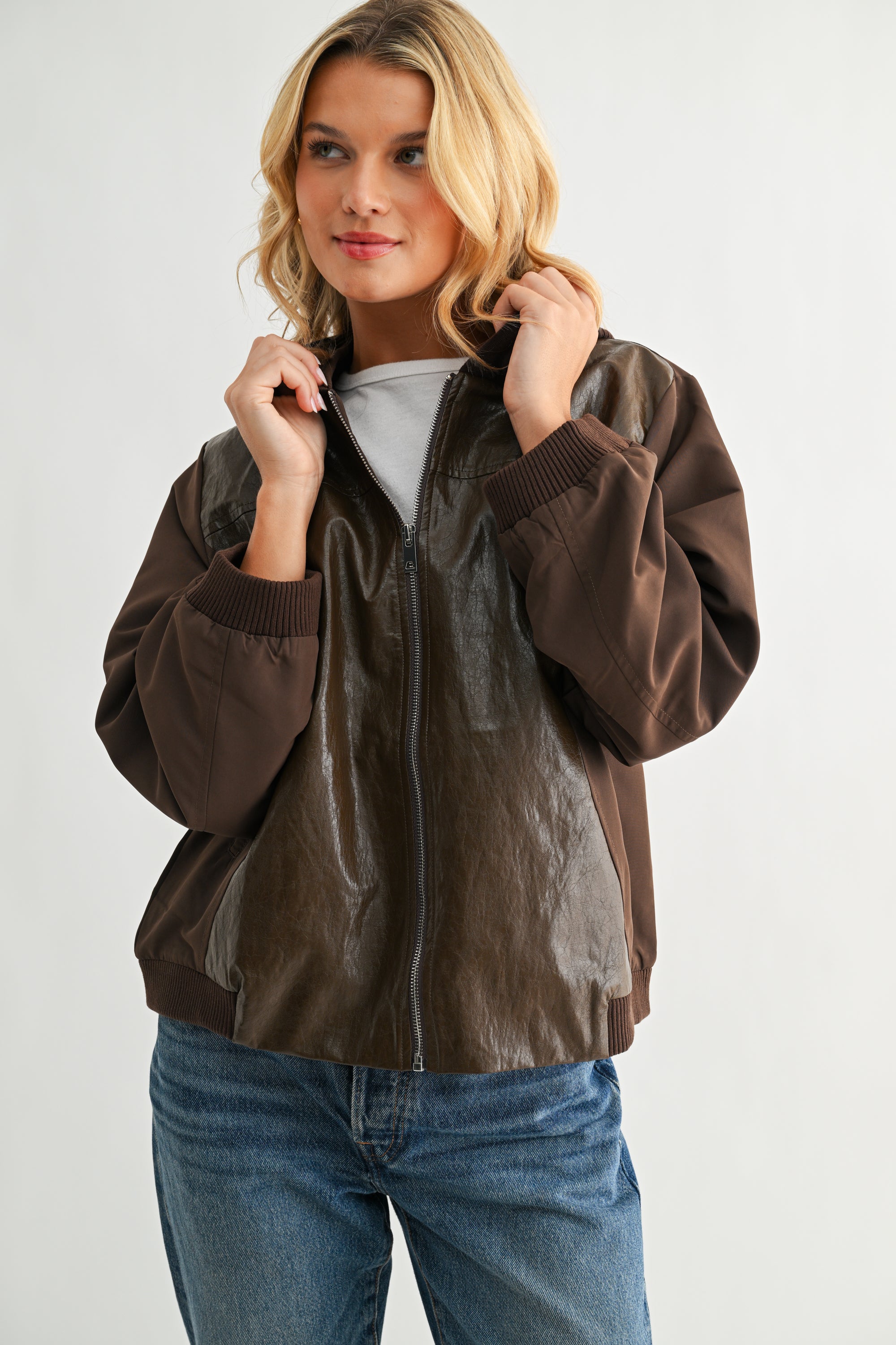 June Mixed Texture Leather Jacket