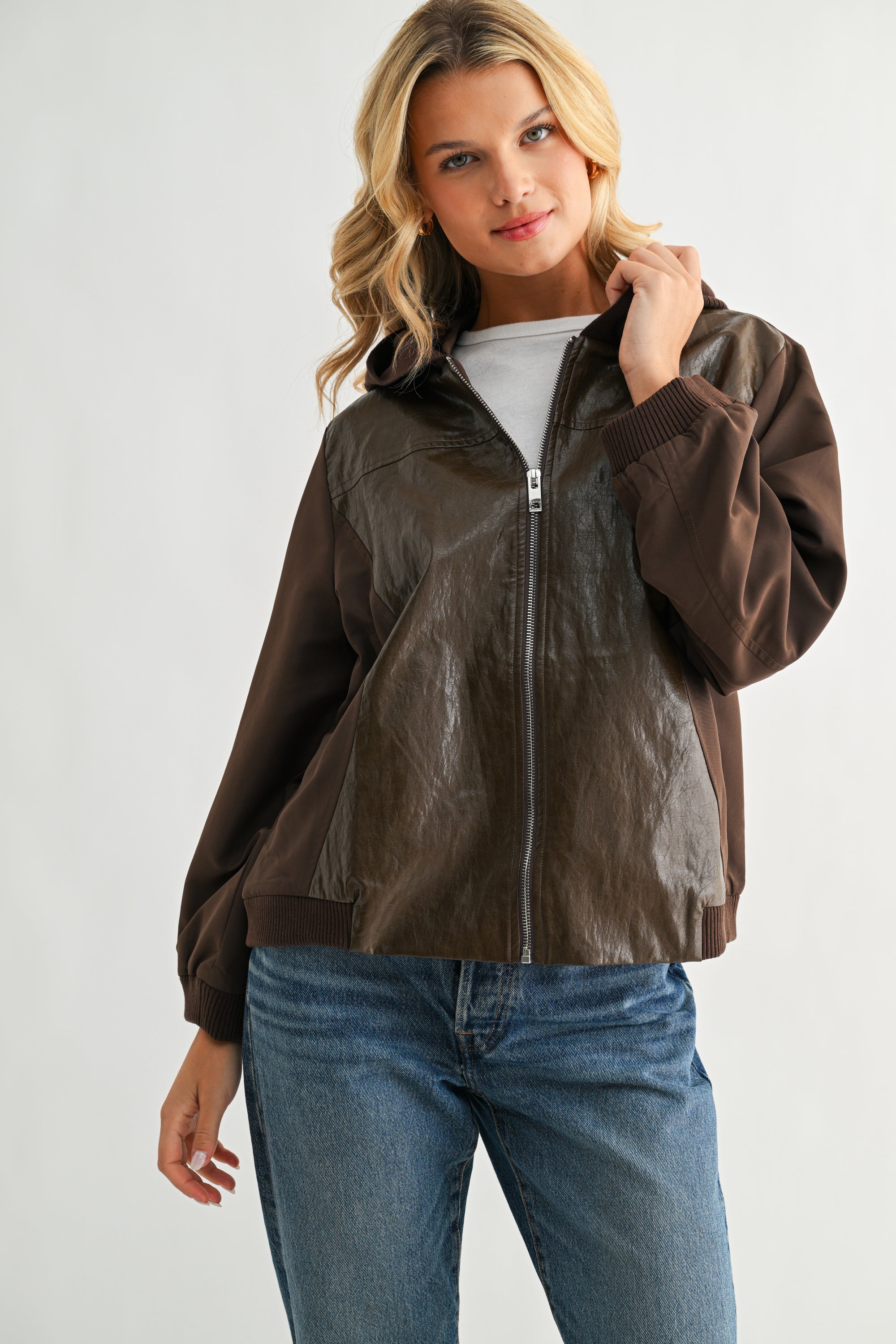 June Mixed Texture Leather Jacket