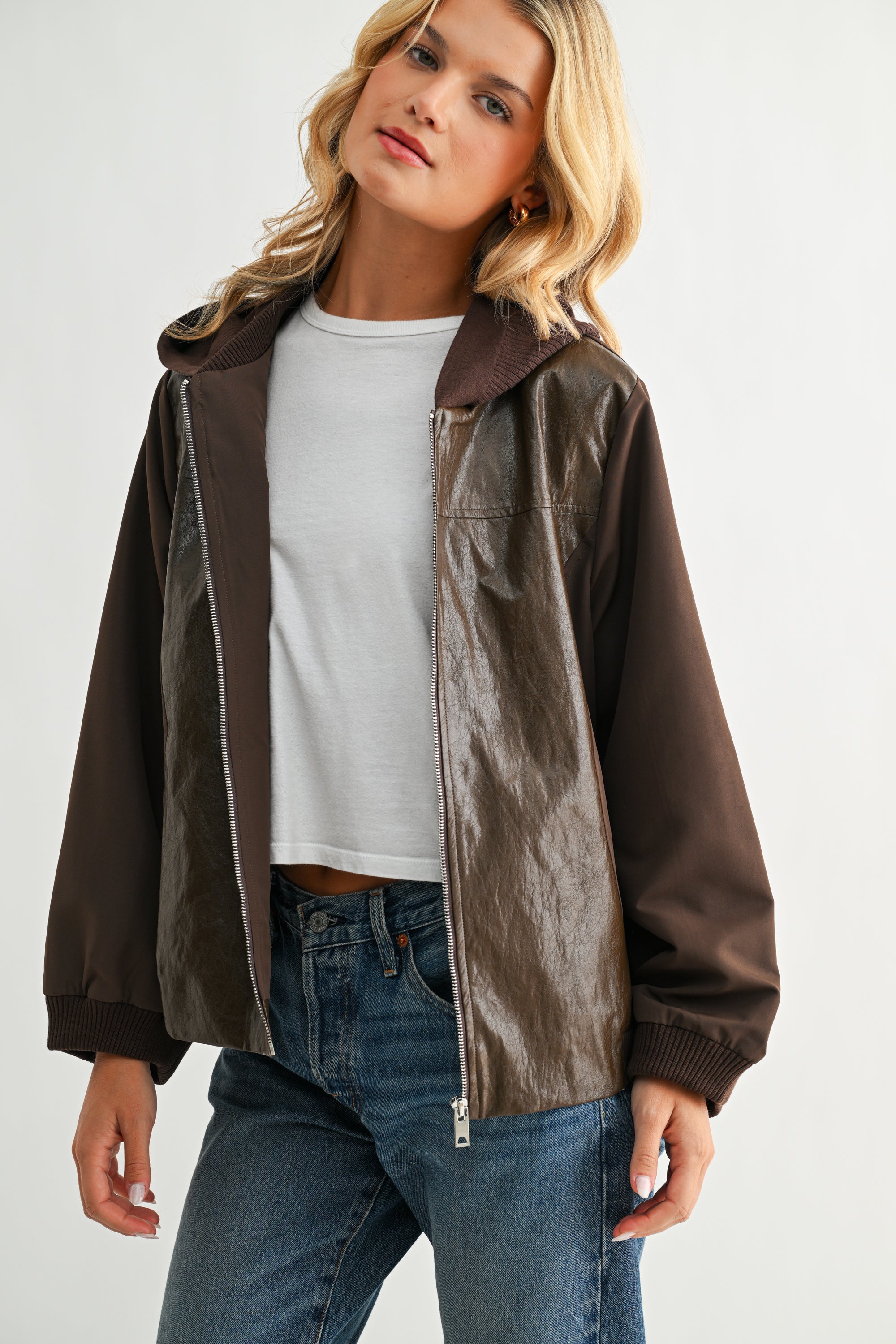 June Mixed Texture Leather Jacket