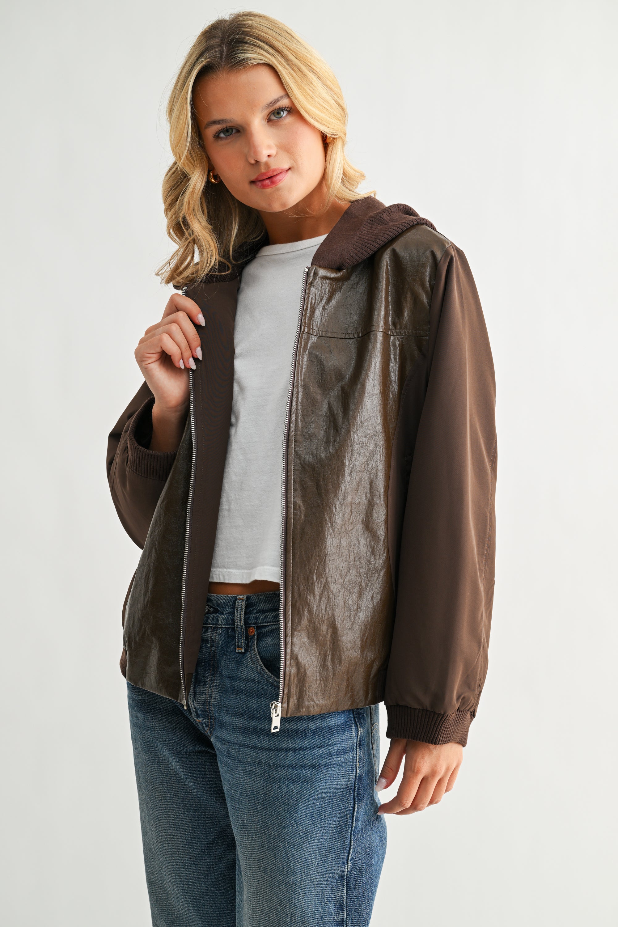 June Mixed Texture Leather Jacket