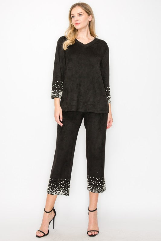 Alani Stretch Suede Top with Pearls