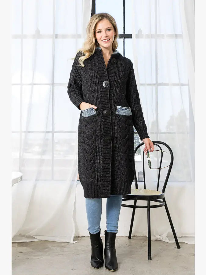 Seline Sweater Coat with Denim