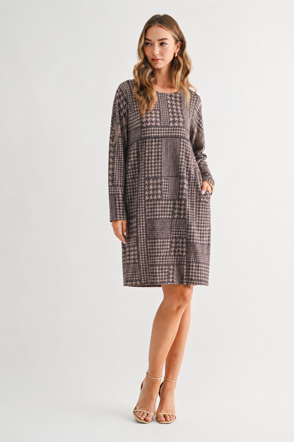 Aurora Suede Print Round Neck Dress (With Pockets)