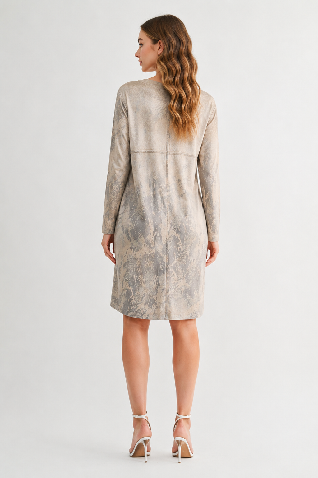 Aurora Suede Print Round Neck Dress (With Pockets)