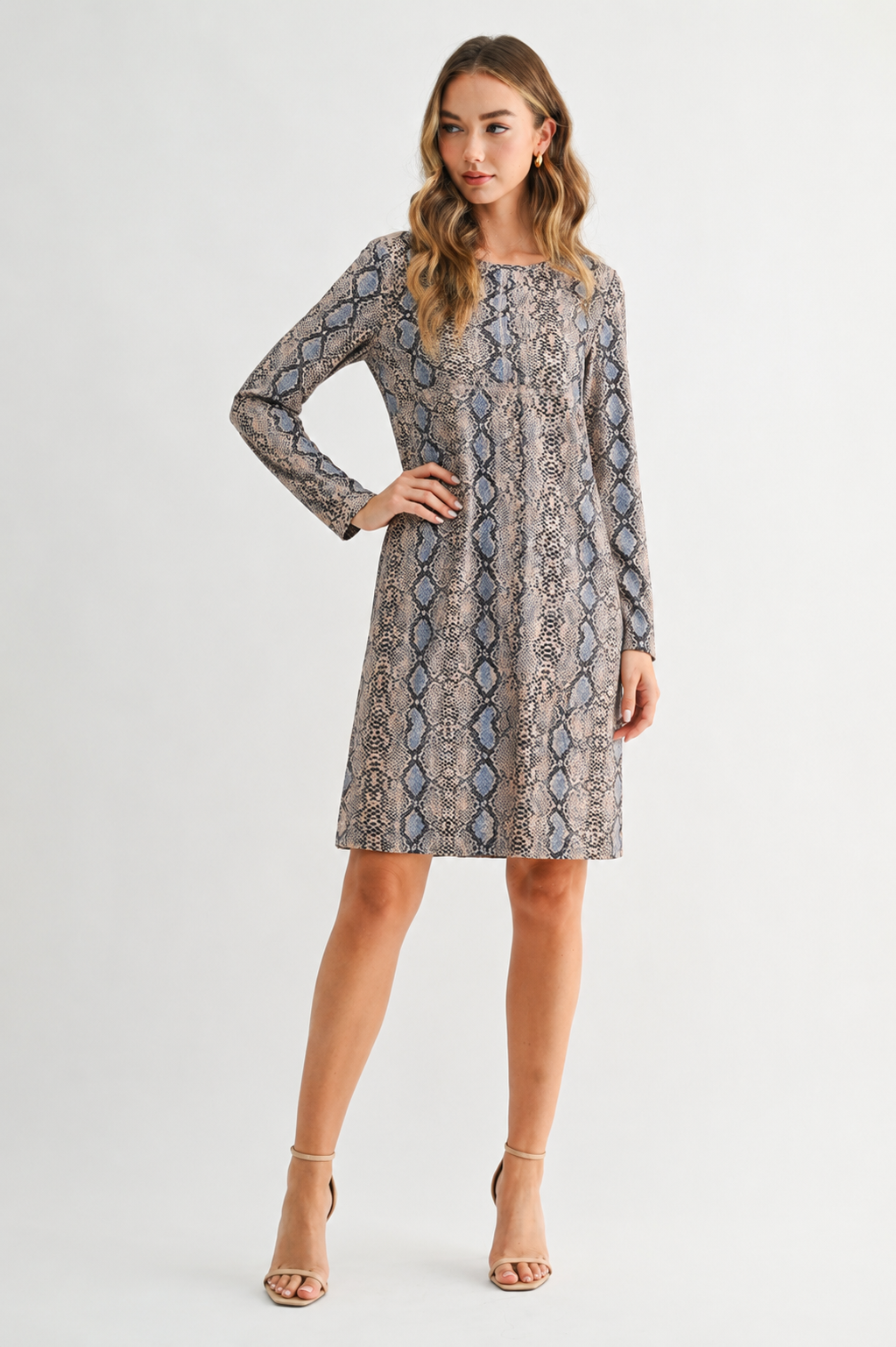 Aurora Suede Print Round Neck Dress (With Pockets)