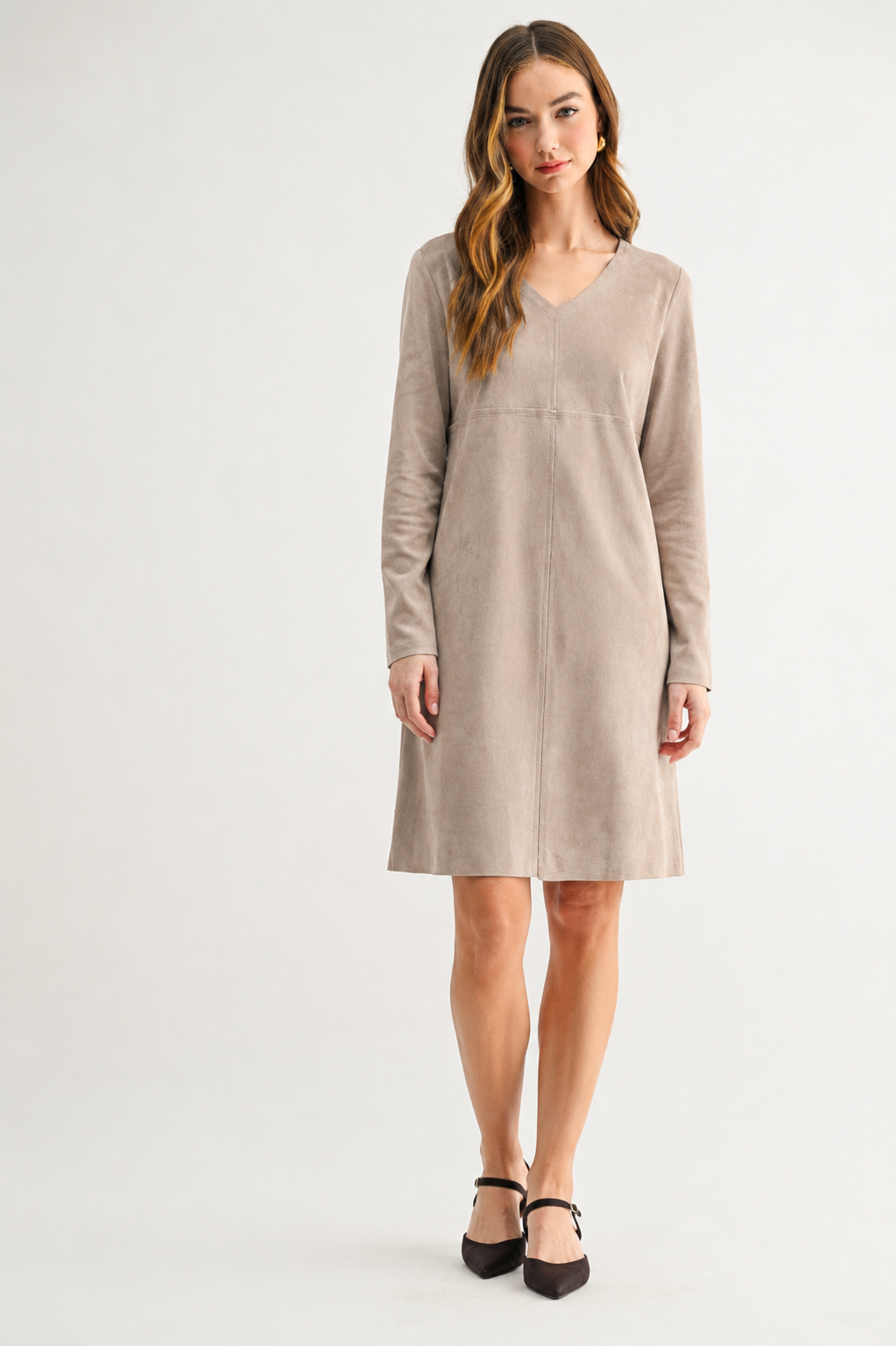 Aurora Suede V-Neck Dress (No Pockets)