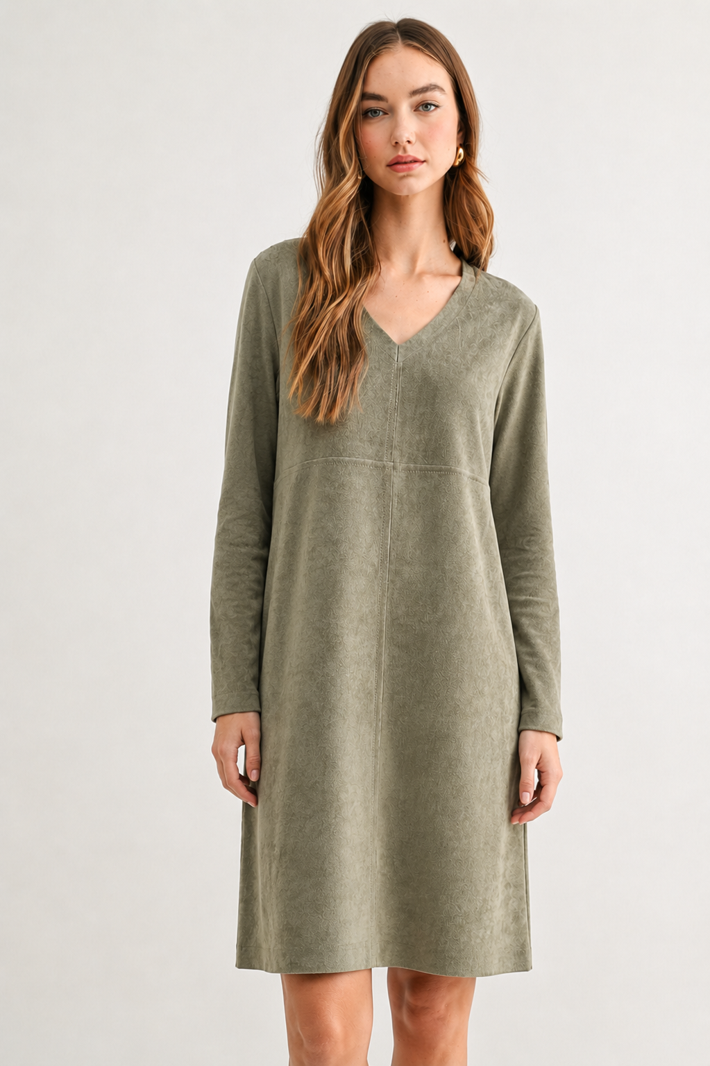 Aurora Suede V-Neck Dress (No Pockets)