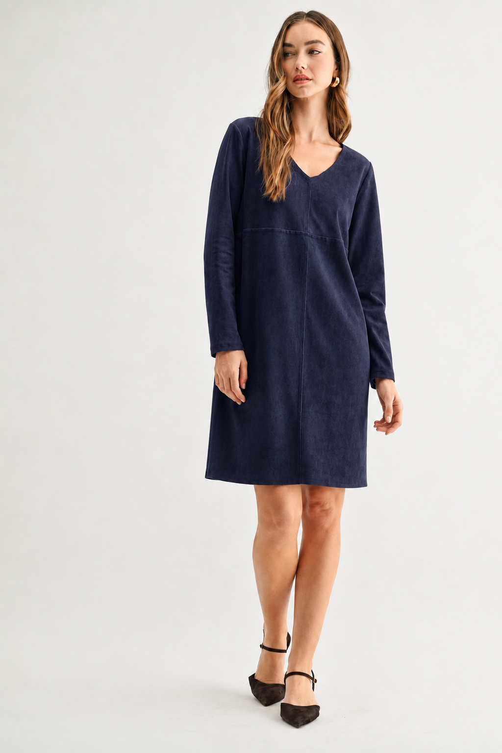 Aurora Suede V-Neck Dress (No Pockets)