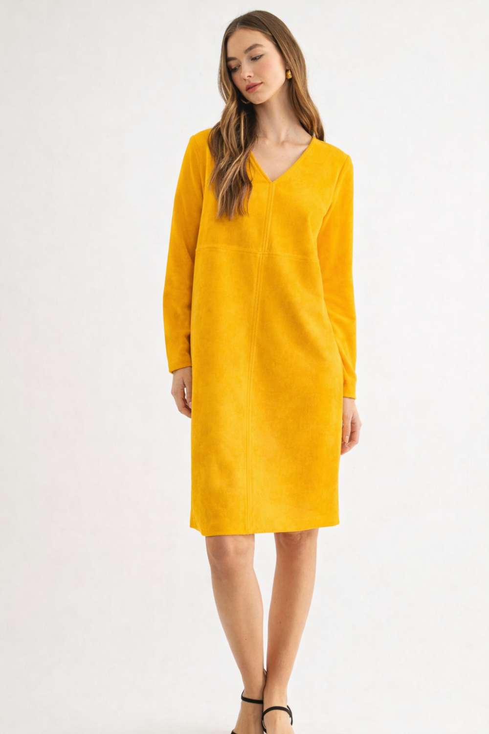 Aurora Suede V-Neck Dress (No Pockets)