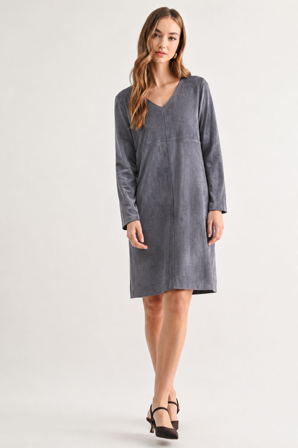 Aurora Suede V-Neck Dress (No Pockets)