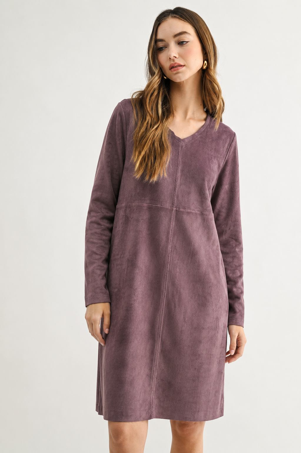 Aurora Suede V-Neck Dress (No Pockets)