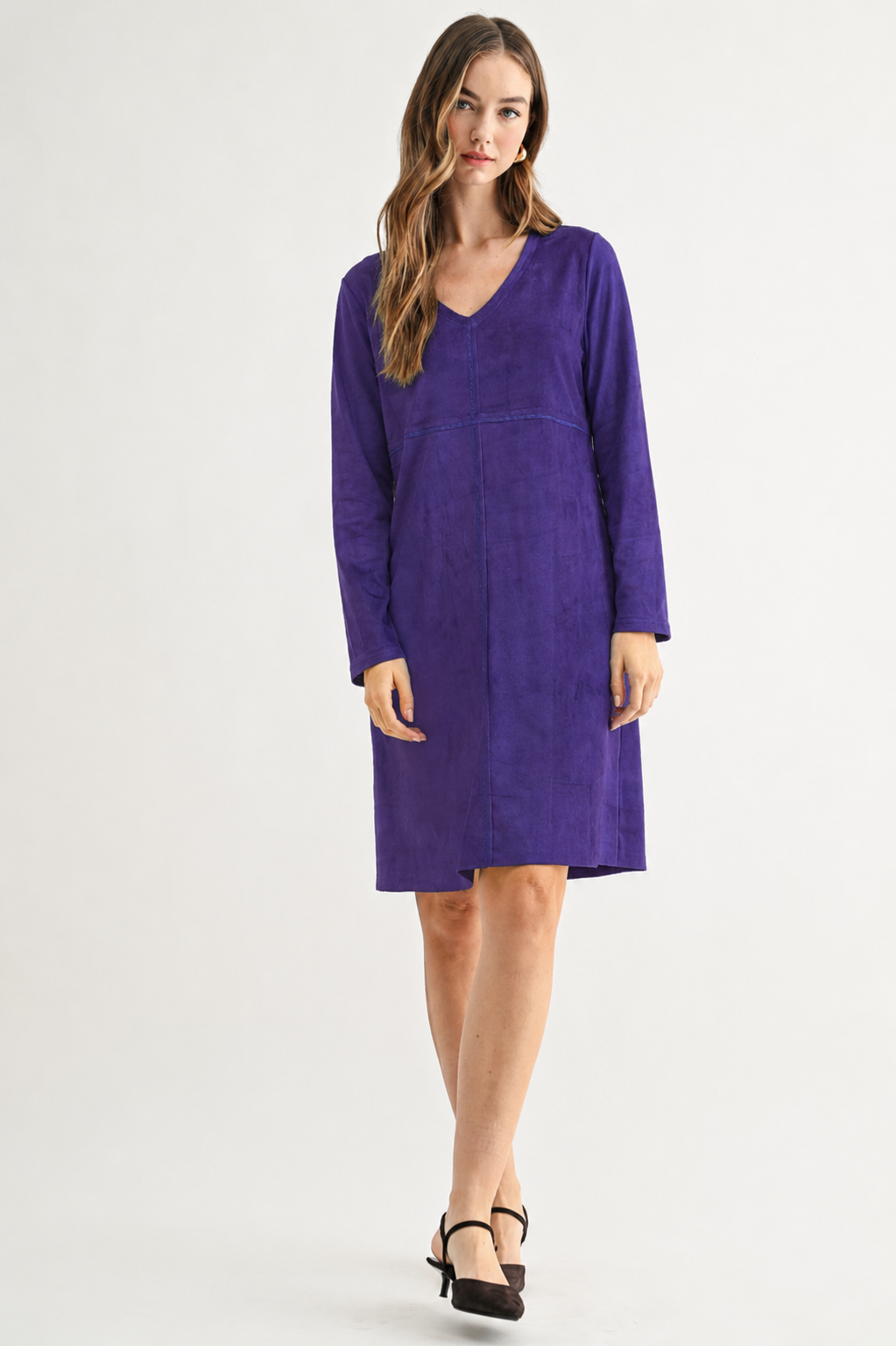 Aurora Suede V-Neck Dress (No Pockets)