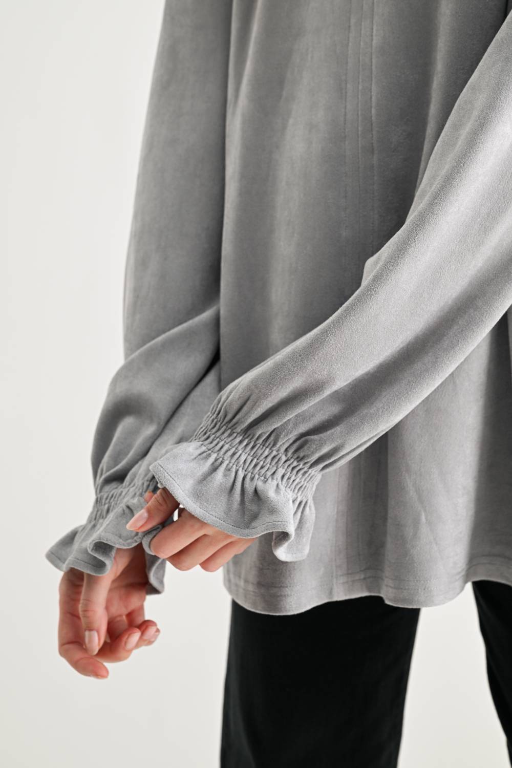 Abigail Stretch Suede Long Sleeve V Neck Top