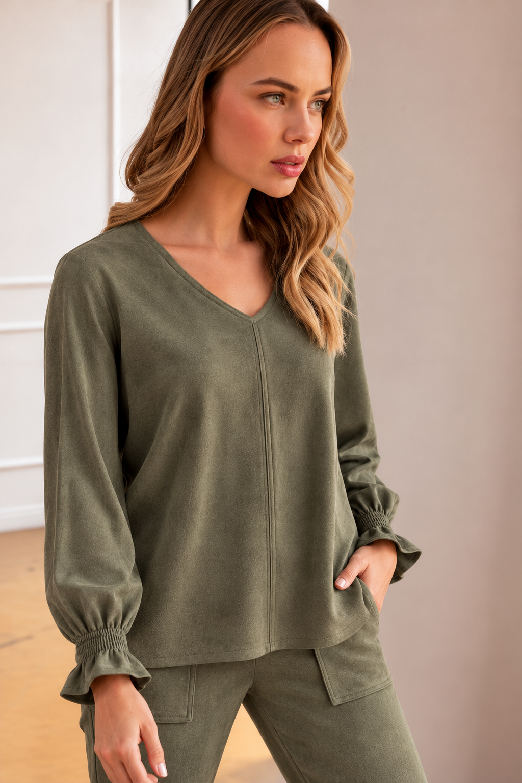 Abigail Stretch Suede Top
