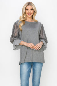 Shiron Sweater Knitted Top with Lace & Pleated Ruffles