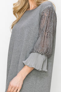 Shiron Sweater Knitted Top with Lace & Pleated Ruffles