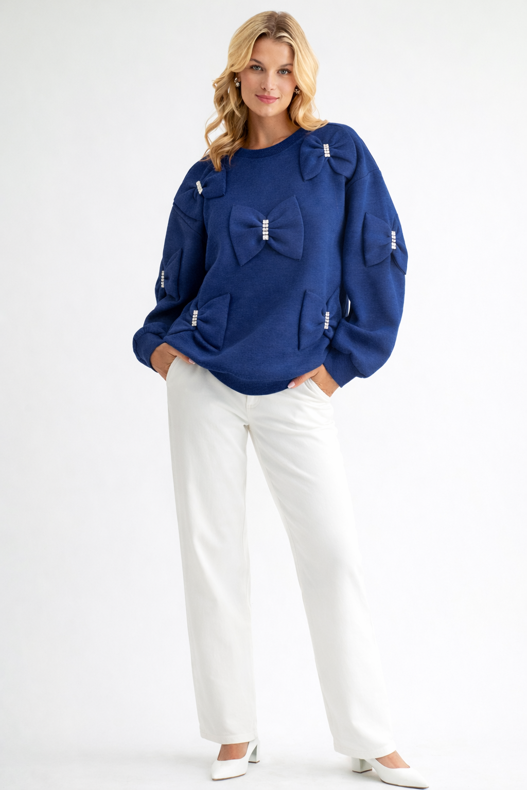 Fiora Stretch French Scuba Ribbon Bow Top