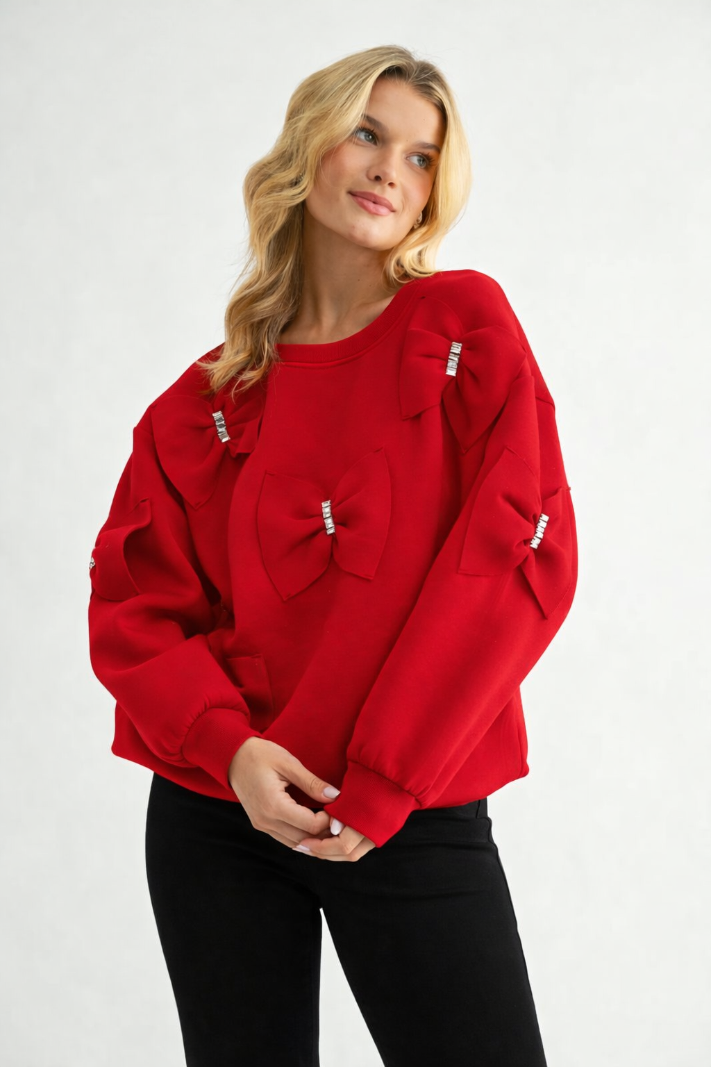 Fiora Stretch French Scuba Ribbon Bow Top