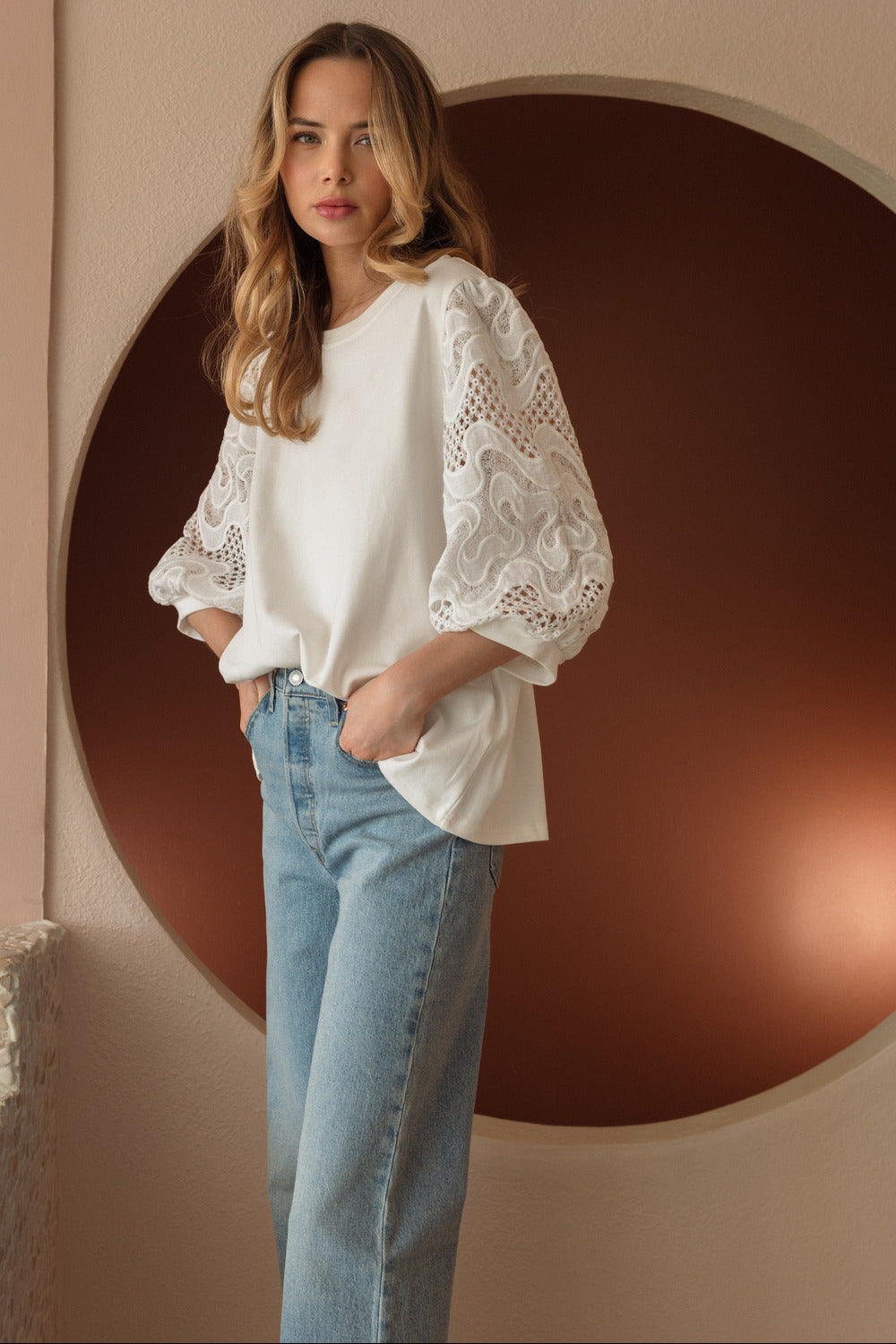 Ruth Pointe Knit Top with Lace